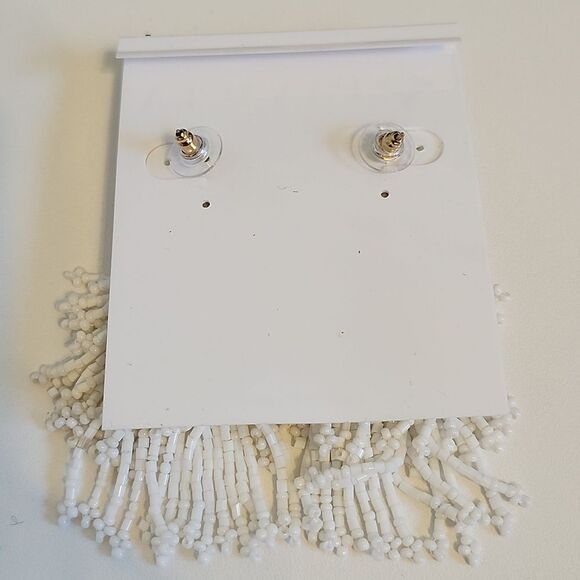 Panacea White & Gold Toned Beaded Earrings, 3" - Picture 3 of 3